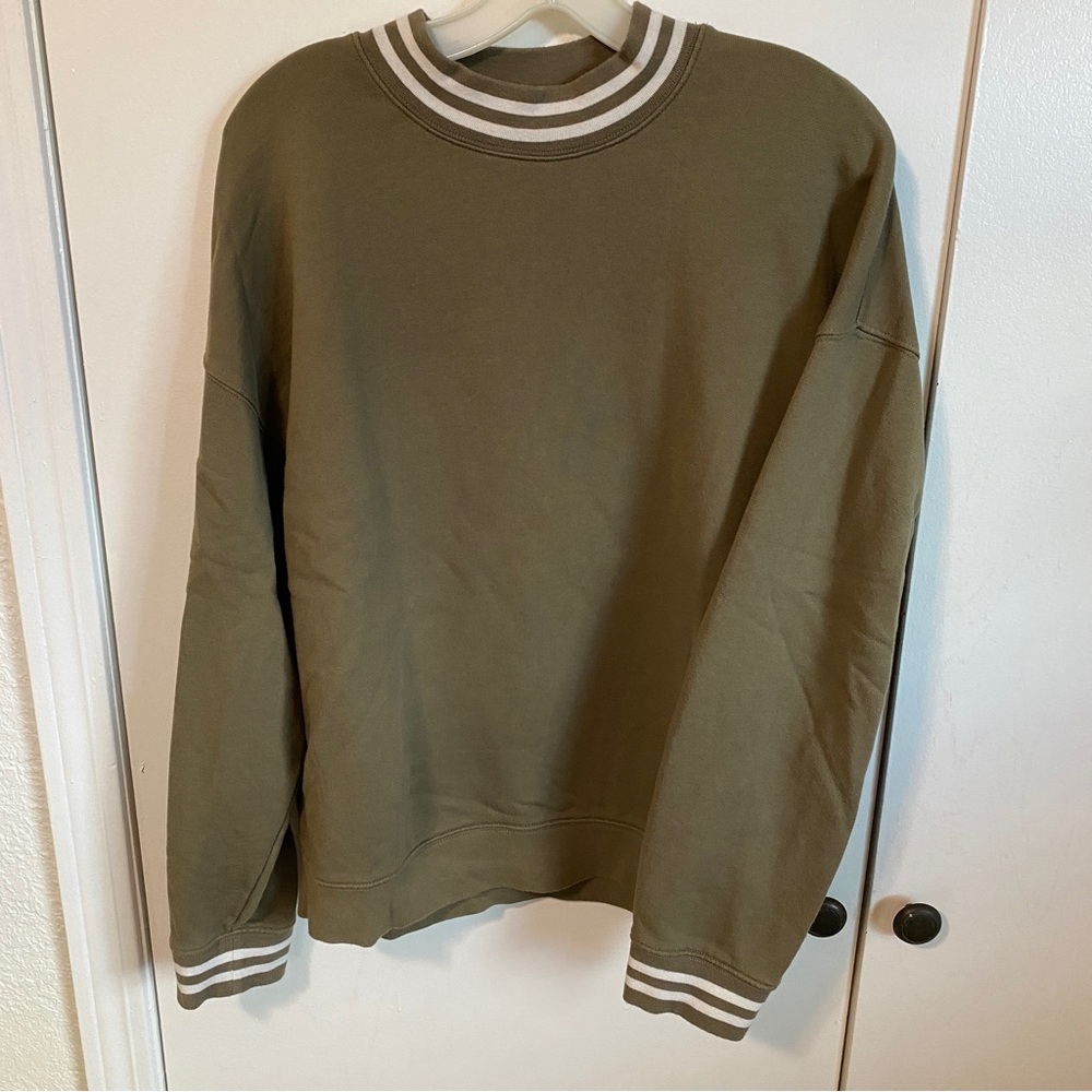 Madewell (Re)Sourced Cotton Stripe-Trim Studio Mockneck Sweatshirt